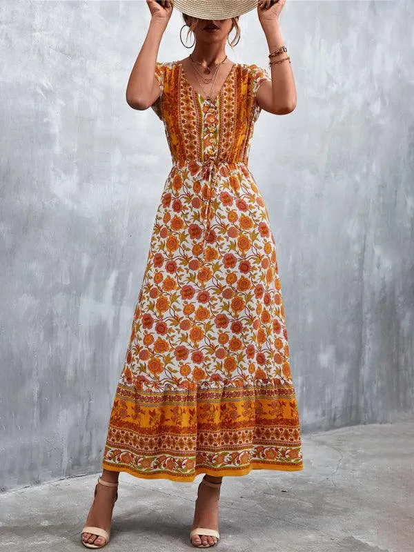 Bohemian Charm Women's V-Neck Maxi Dress