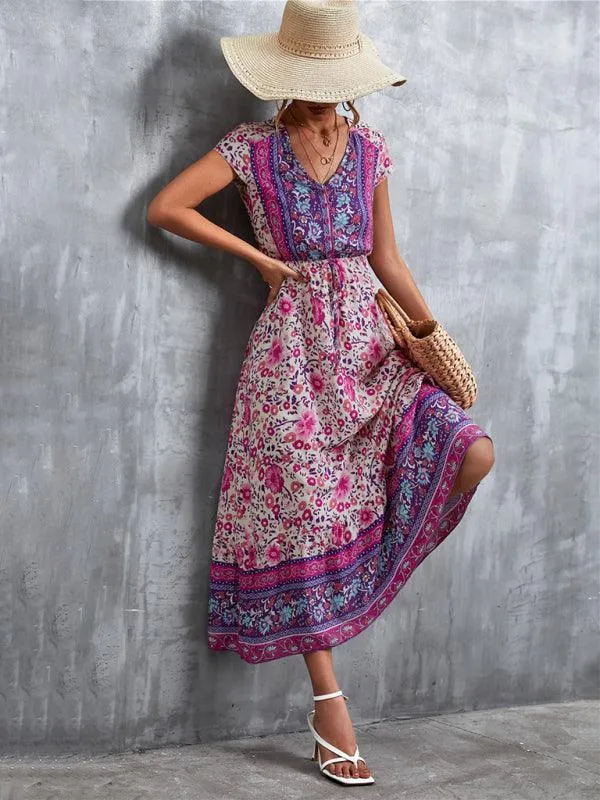 Bohemian Charm Women's V-Neck Maxi Dress