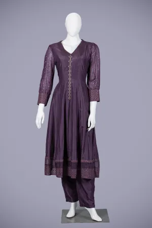 Breathtaking Purple Silk Kurti Pant Set