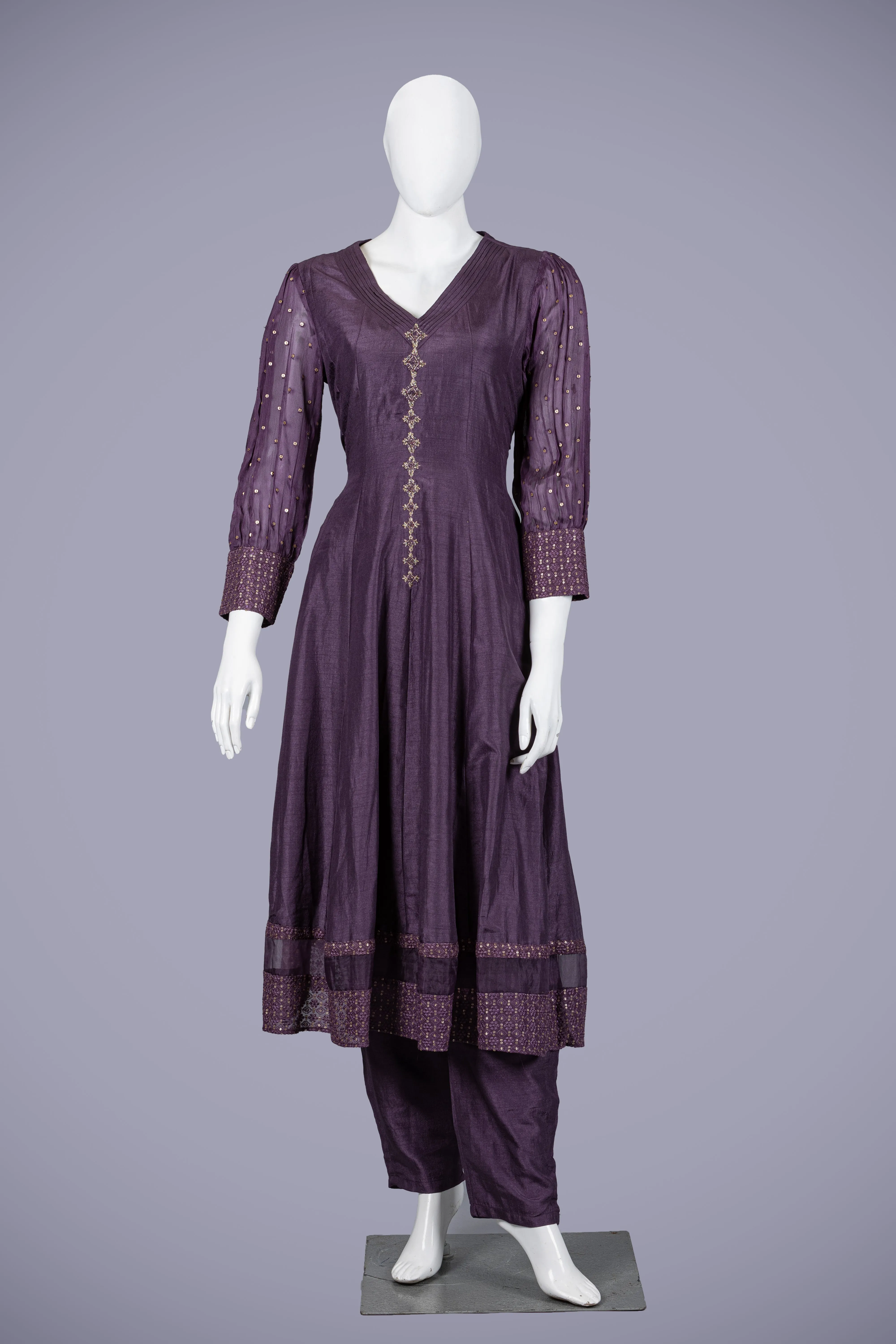Breathtaking Purple Silk Kurti Pant Set