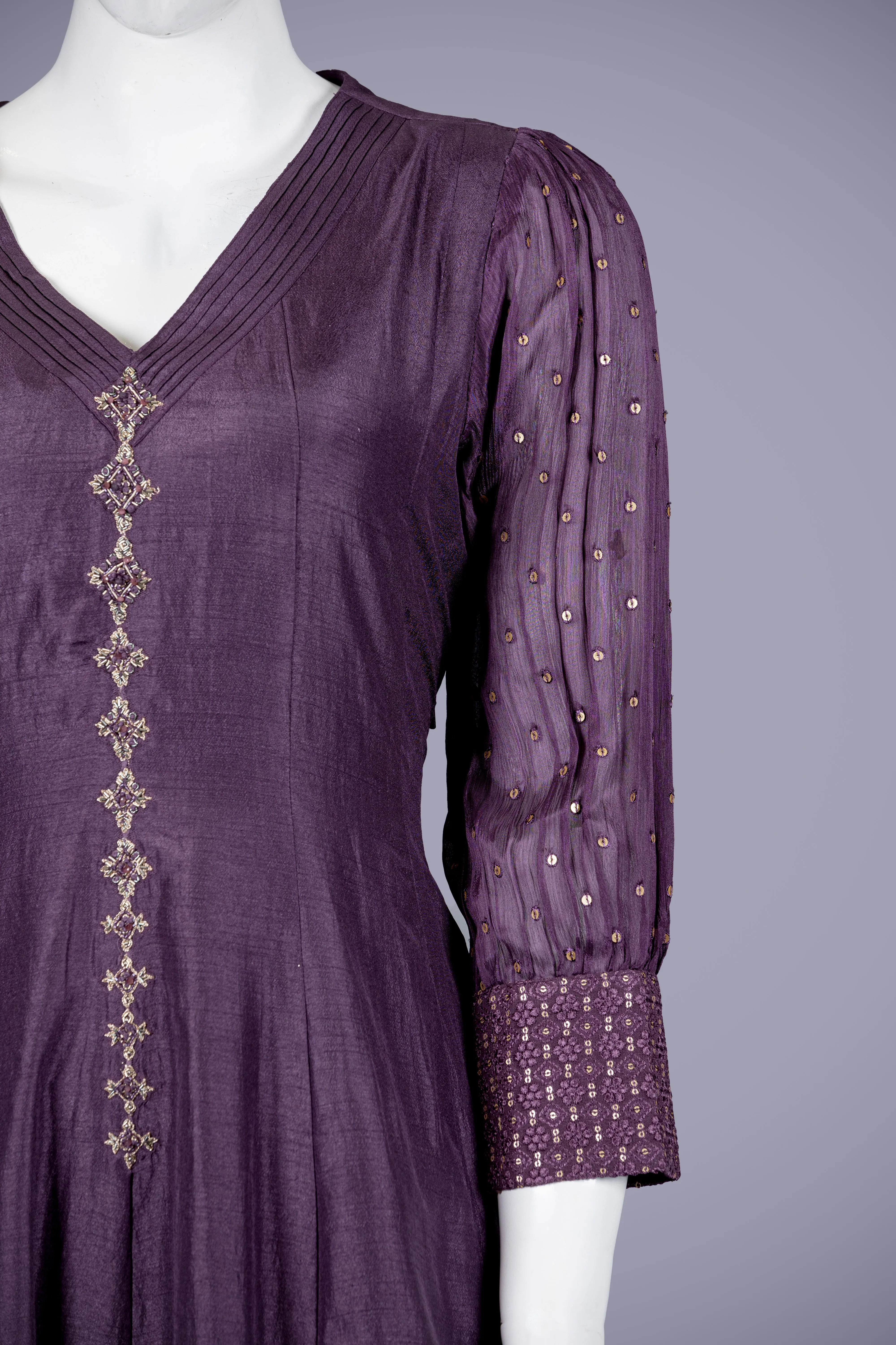 Breathtaking Purple Silk Kurti Pant Set