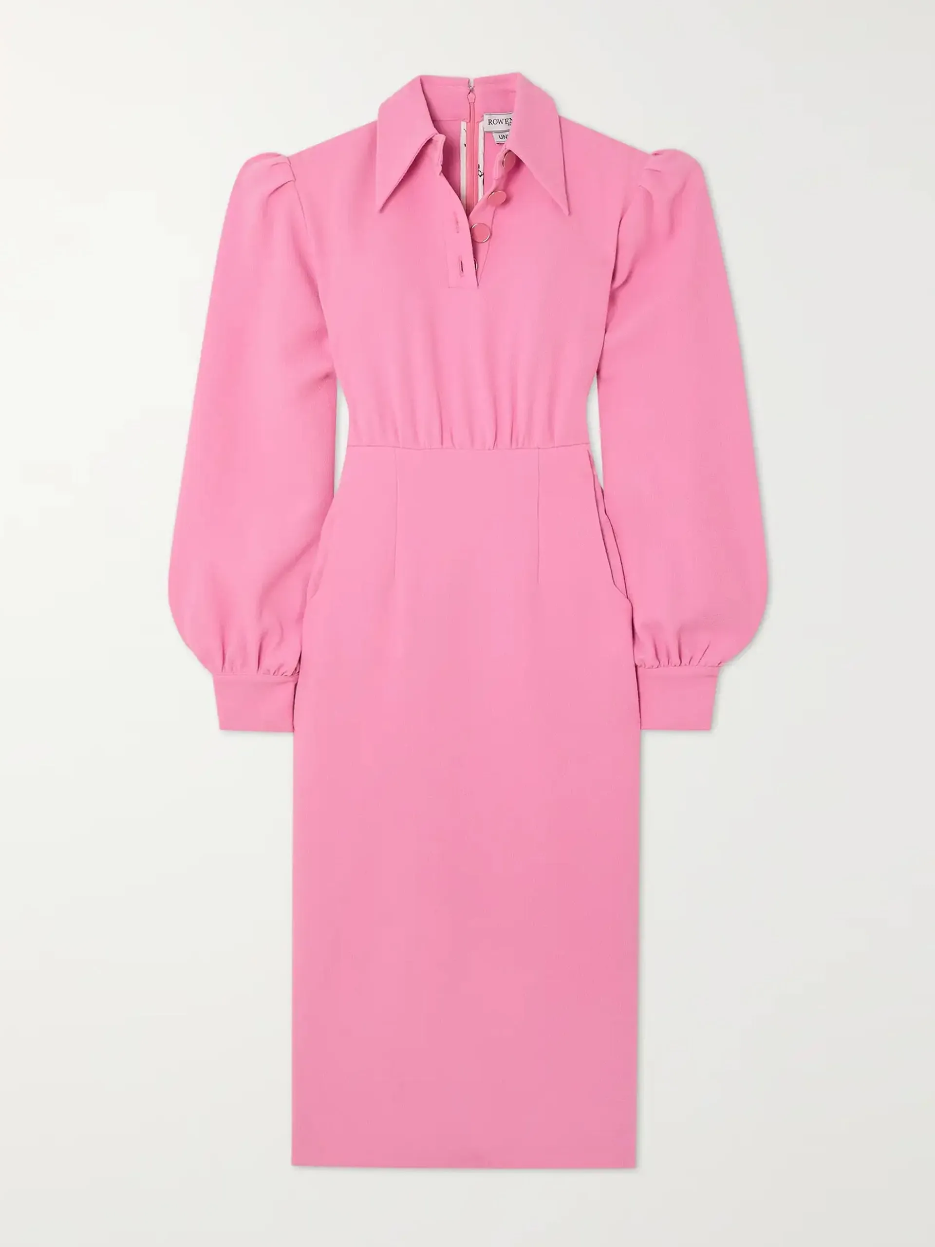 Button-embellished wool-crepe midi dress