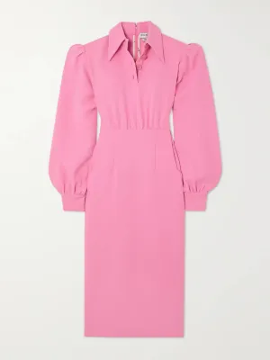 Button-embellished wool-crepe midi dress