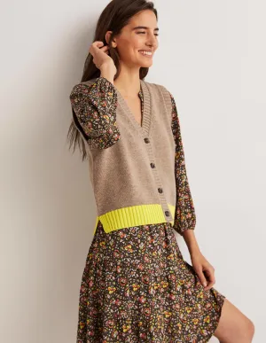Button Up Knitted Tank Top-Dark Mink Melange, Neon Yellow