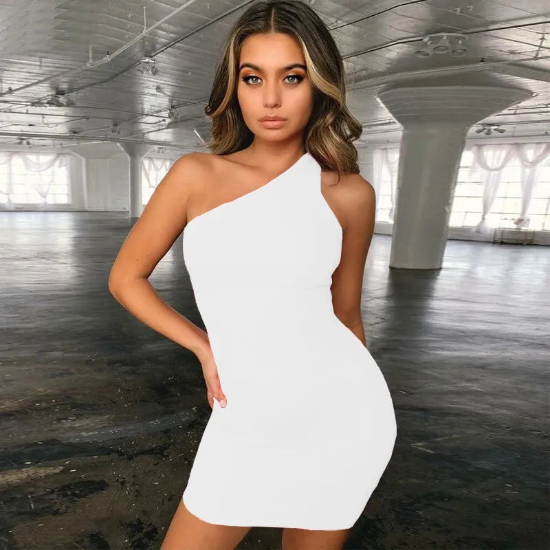 CDJLFH Sexy Club Femme One Shoulder Backless Mini Dress