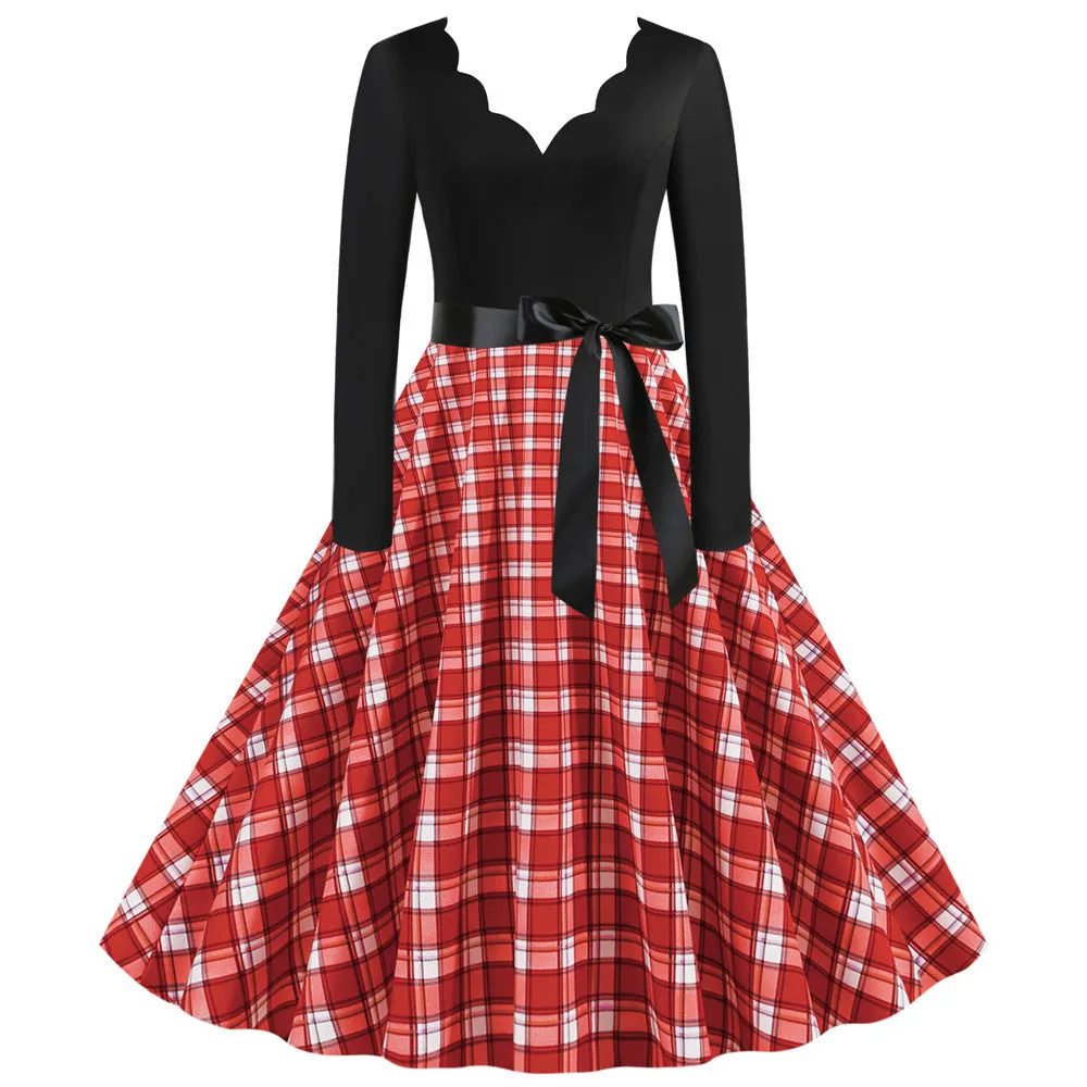 Christmas Long Sleeve Plaid Dress