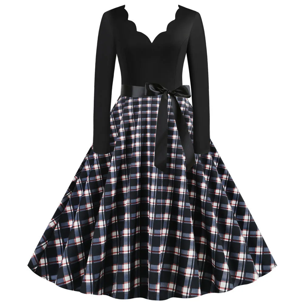 Christmas Long Sleeve Plaid Dress