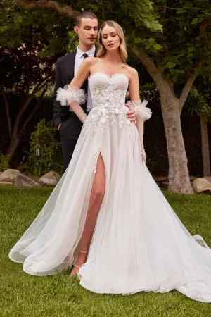 CINDERELLA DIVINE CD859W Strapless A-Line Bridal Gown With Gloves