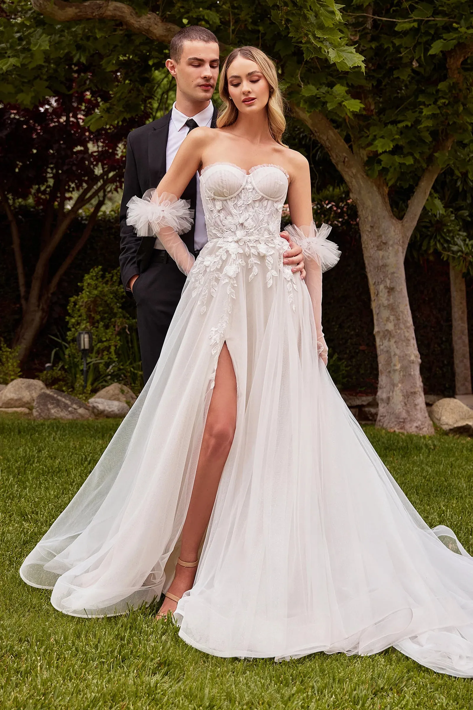 CINDERELLA DIVINE CD859W Strapless A-Line Bridal Gown With Gloves