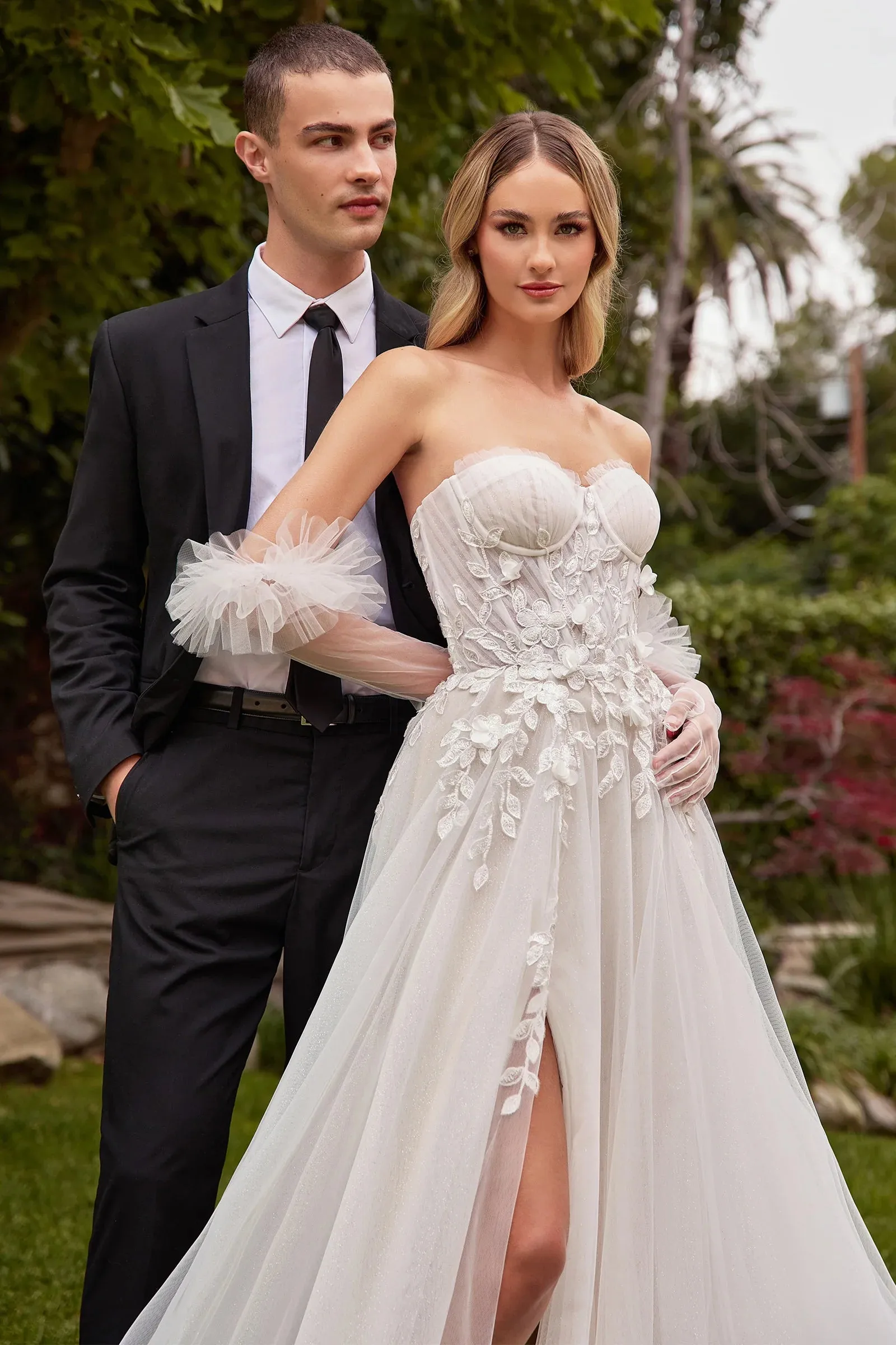 CINDERELLA DIVINE CD859W Strapless A-Line Bridal Gown With Gloves