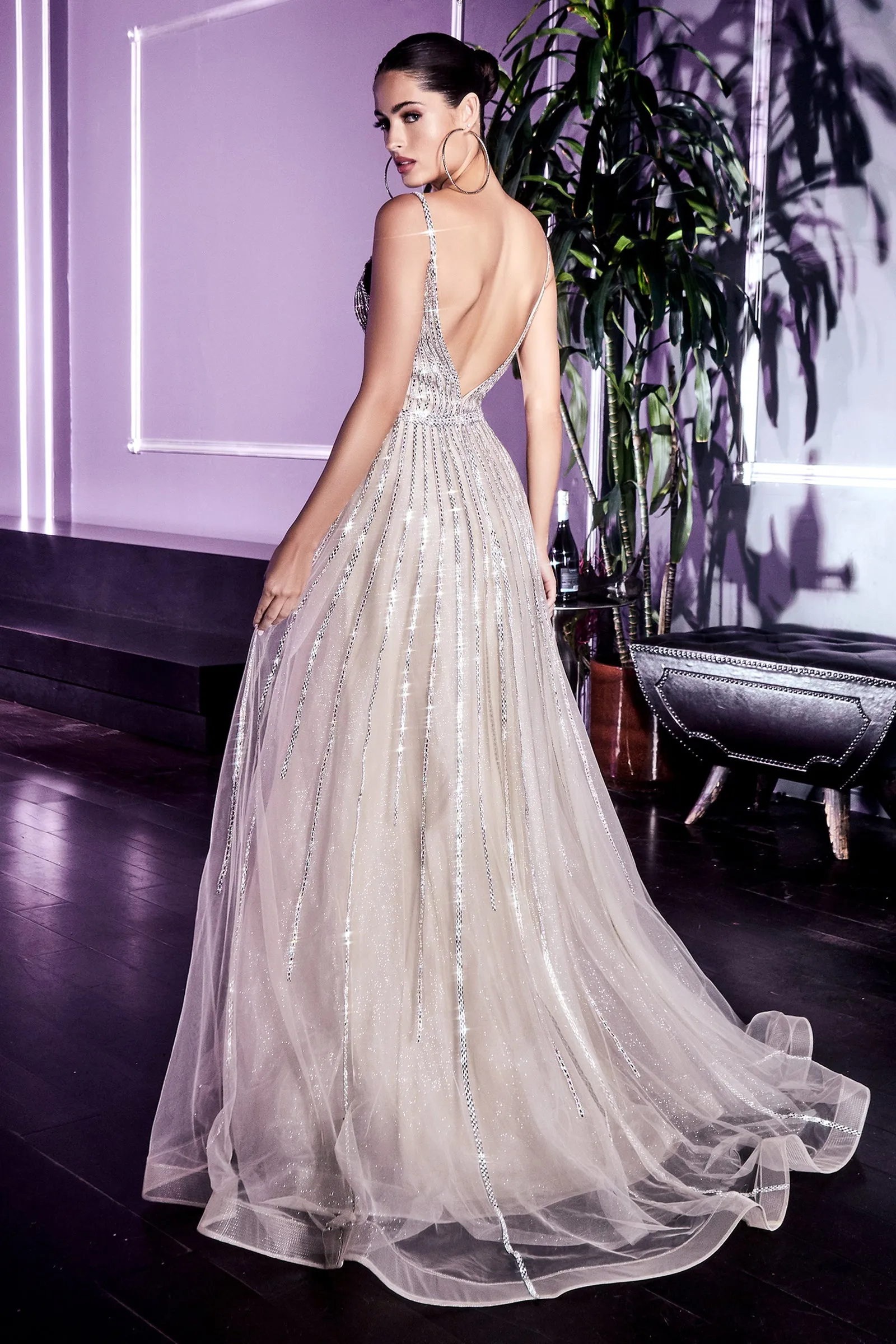 CINDERELLA DIVINE CD940 A-Line Beaded Tulle Dress