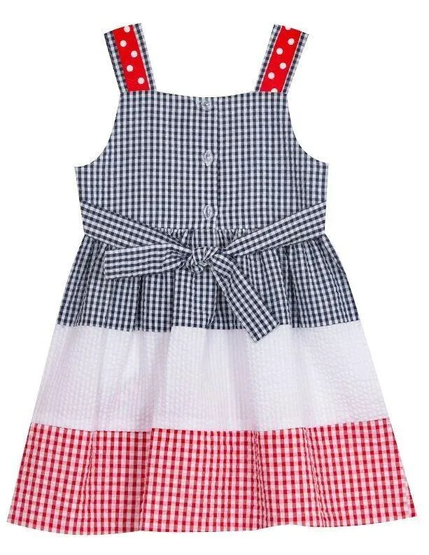 Counting Daisies Girl's All Occasion Seersucker Knee-Length Dress Red White Blue