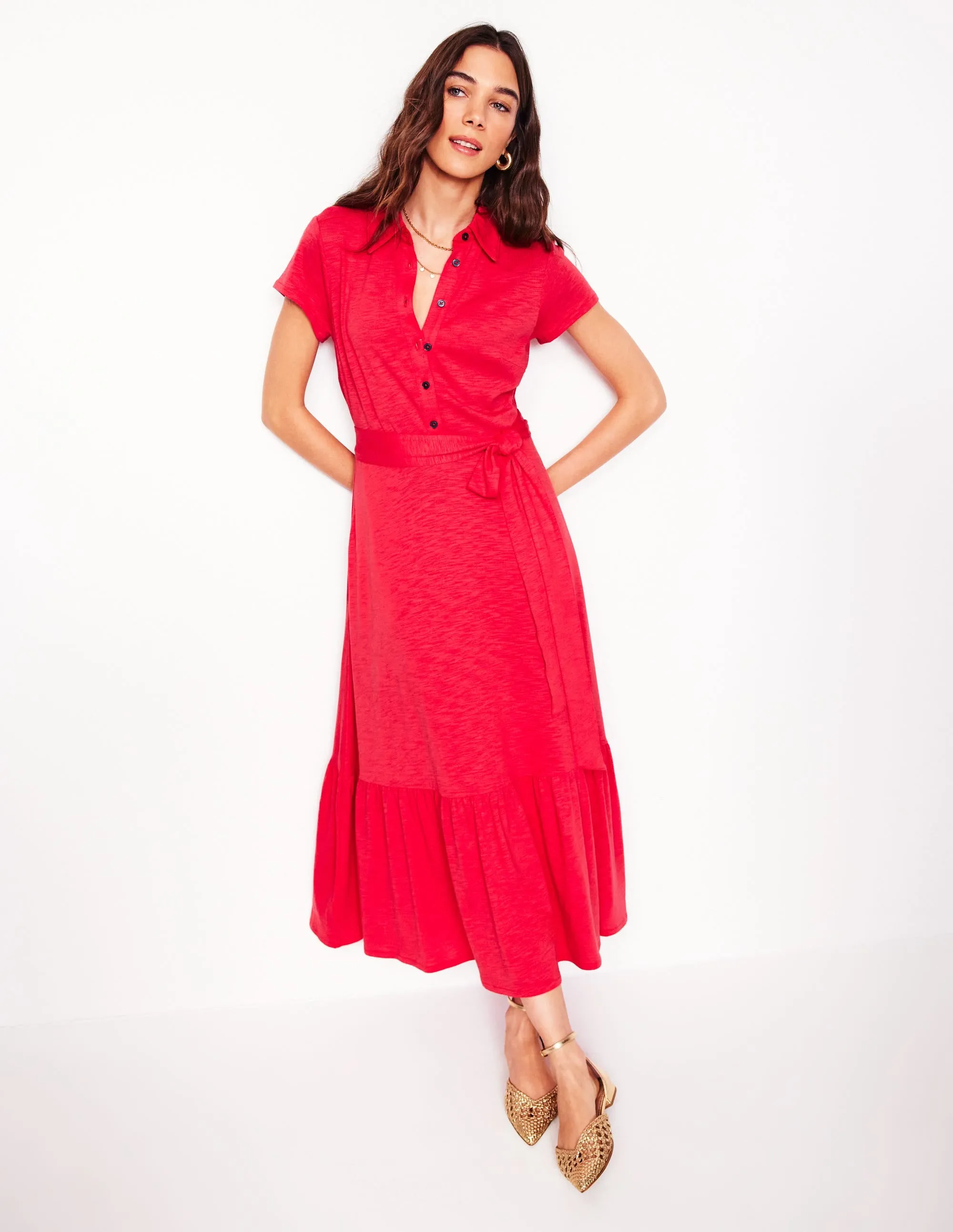 Cressida Jersey Shirt Dress-Jewel Red