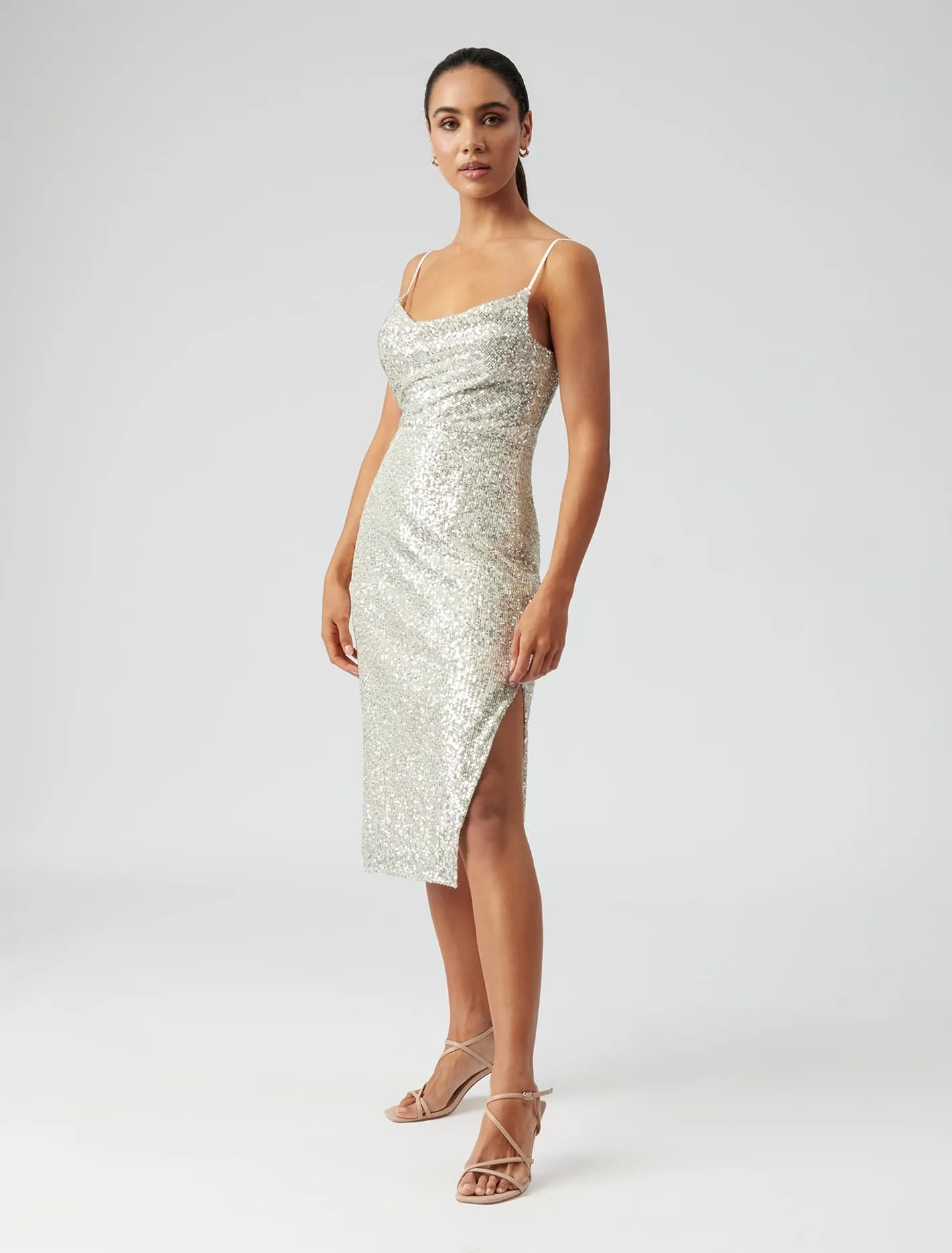 Danica Sequin Cowl Midi Dress