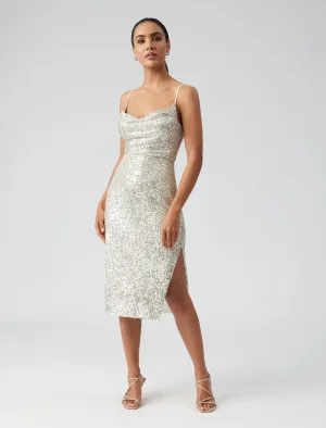 Danica Sequin Cowl Midi Dress