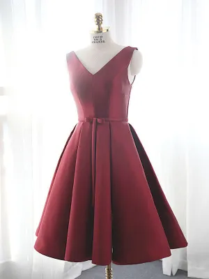 Dark Red Short Satin Formal Dress YW1704