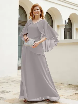 Dress Adorned with Beaded Elegance and Flutter Sleeves Silver