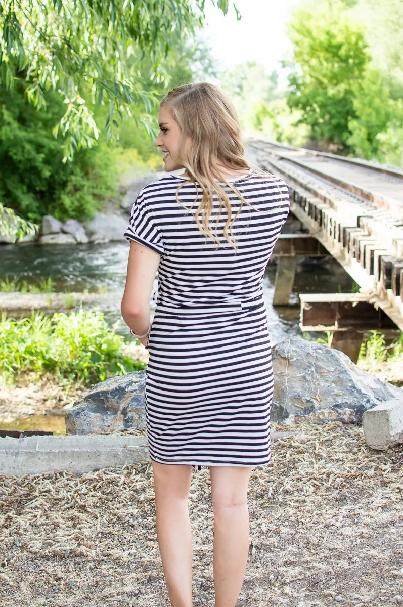 Dress with Pockets | Black and White Stripes
