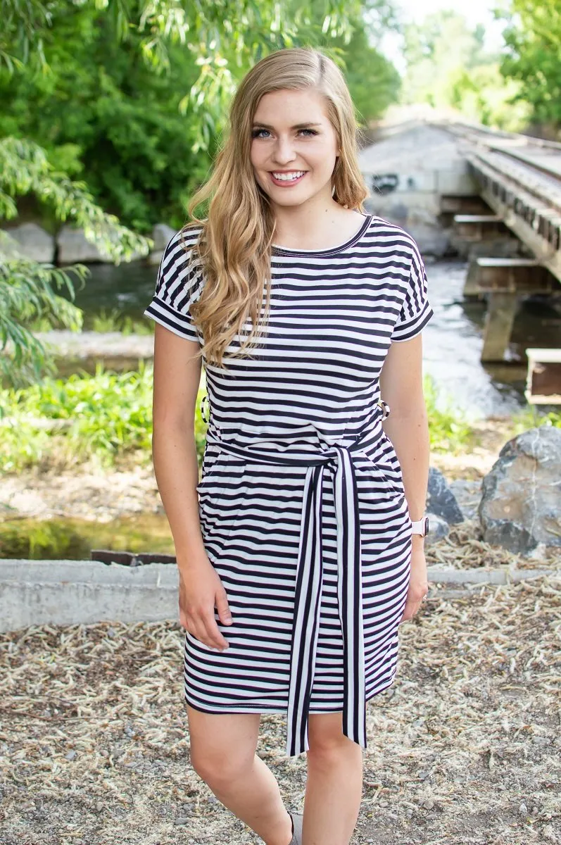 Dress with Pockets | Black and White Stripes