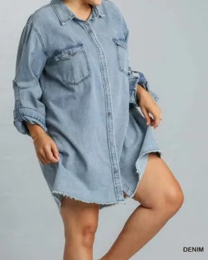 Dress With Unfinished Hem In Denim | Denim