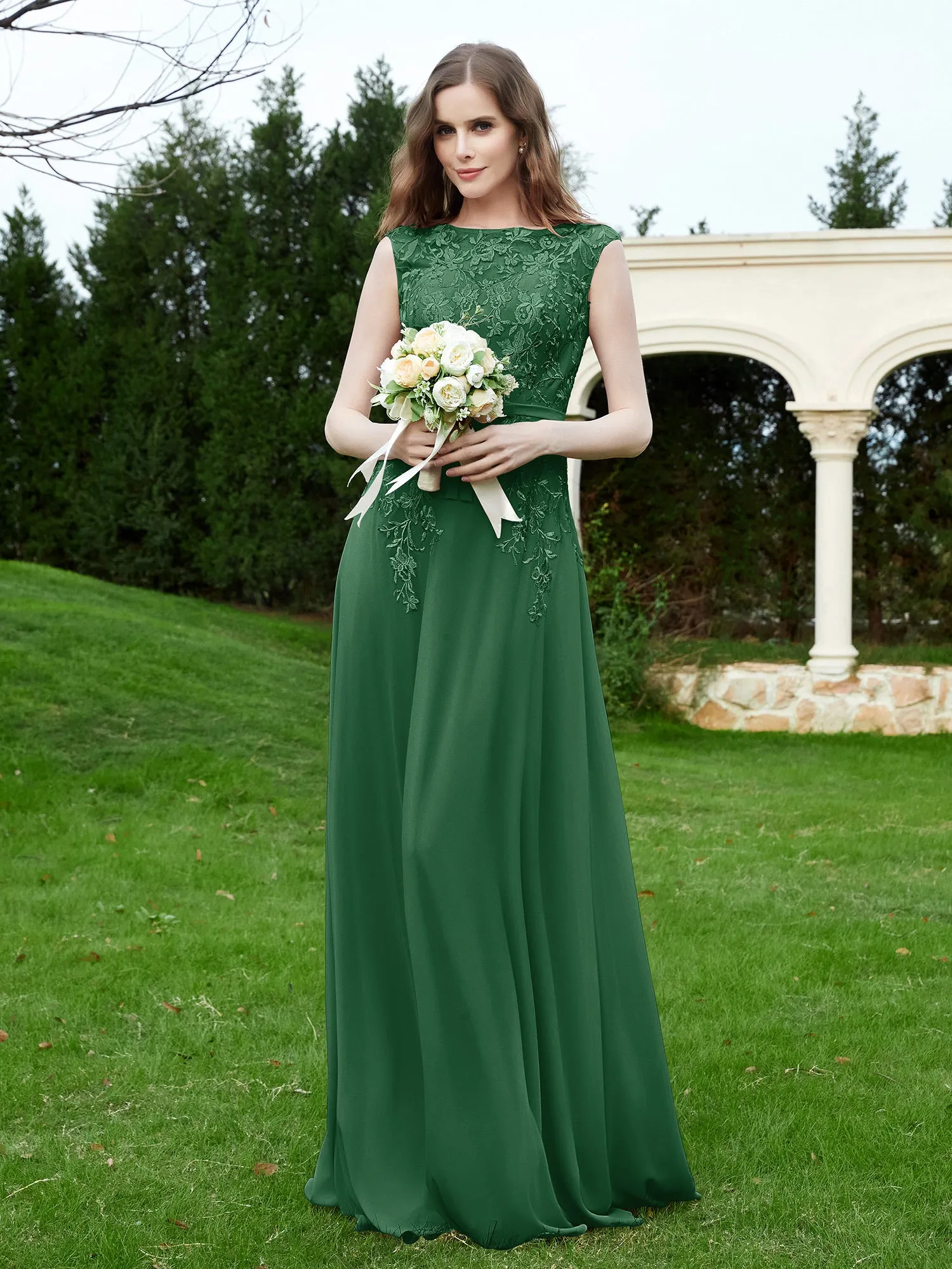 Elegant Illusion Lace Appliqued Dress With Buttons Dark Green Plus Size