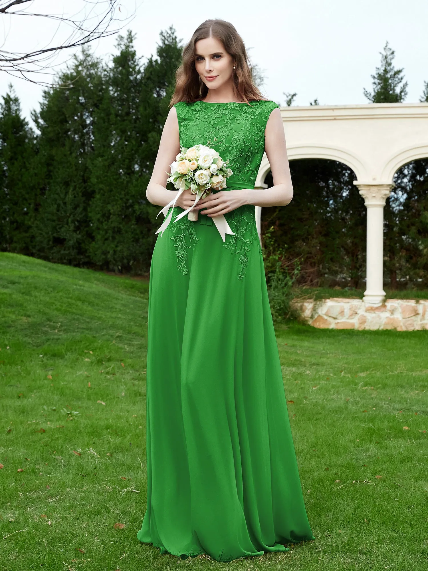 Elegant Illusion Lace Appliqued Dress With Buttons Green Plus Size
