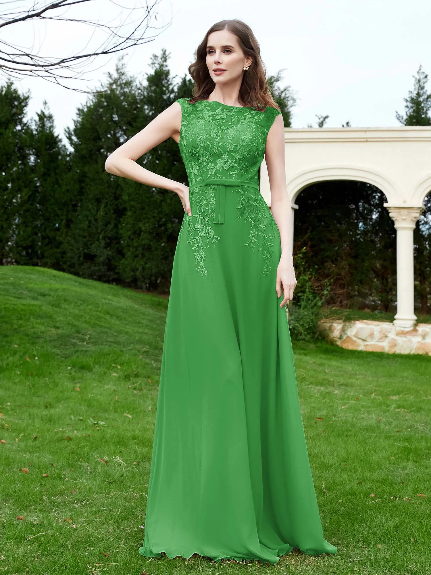 Elegant Illusion Lace Appliqued Dress With Buttons Green Plus Size