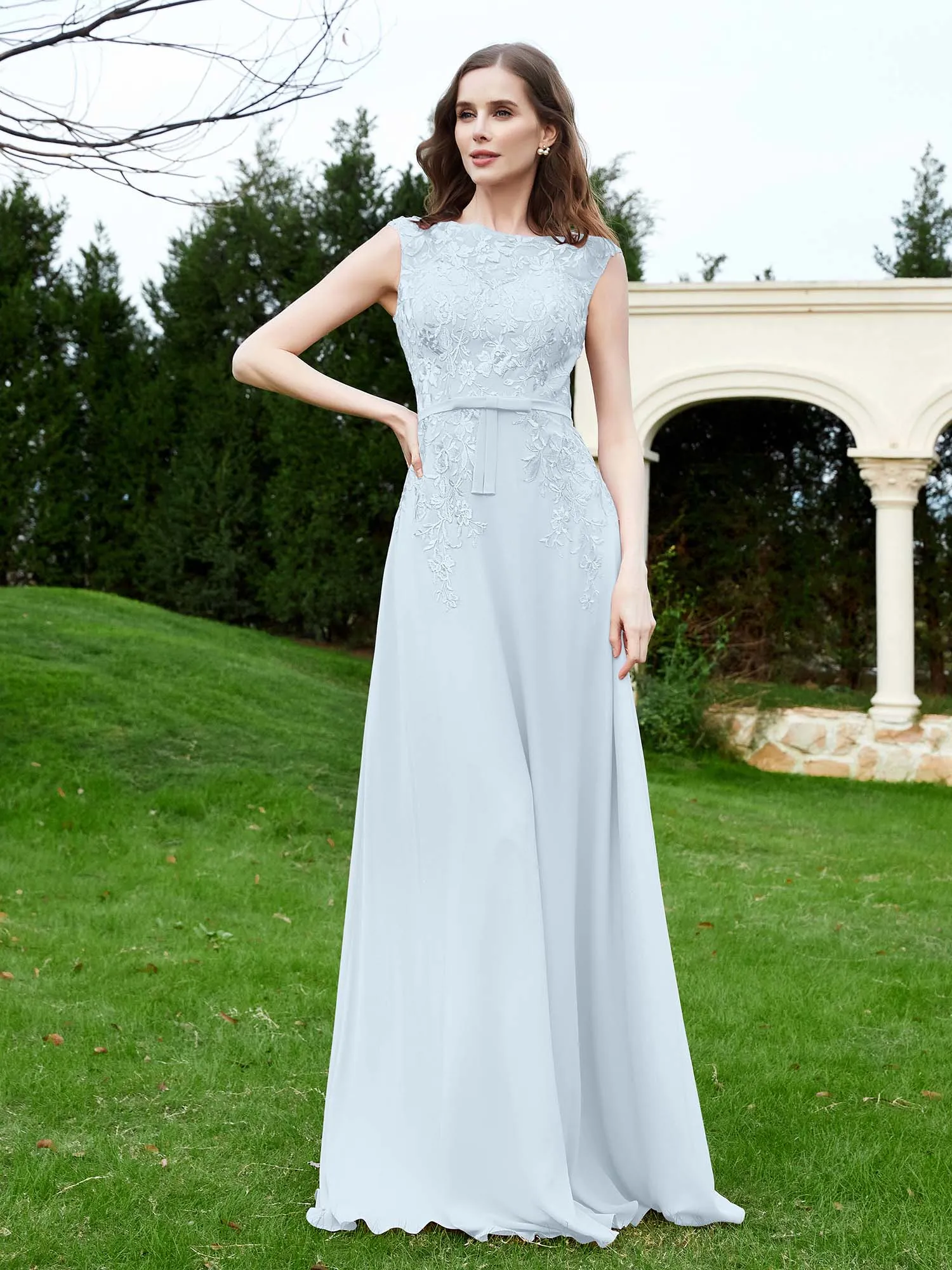 Elegant Illusion Lace Appliqued Dress With Buttons Mist Plus Size