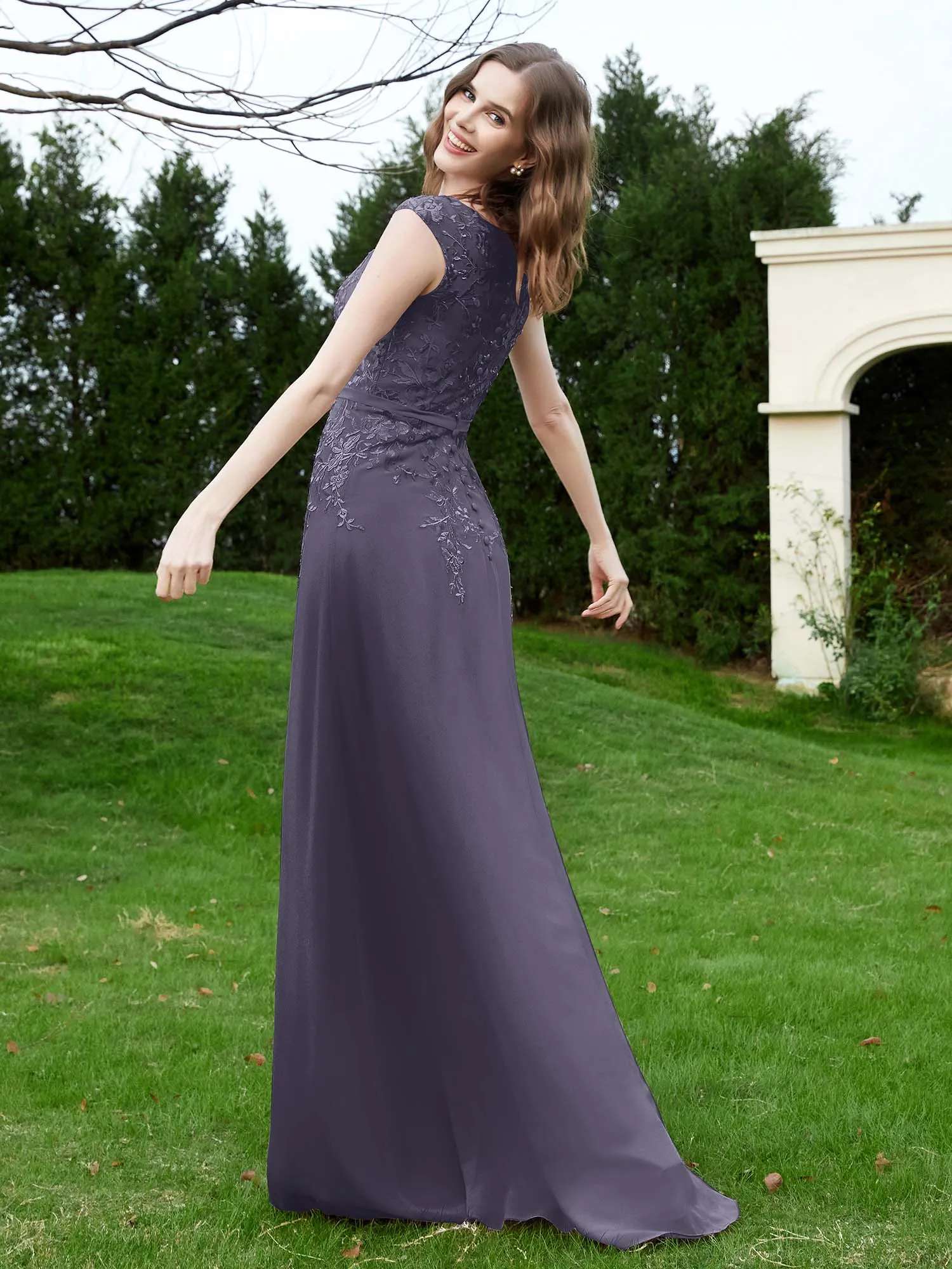 Elegant Illusion Lace Appliqued Dress With Buttons Stormy Plus Size
