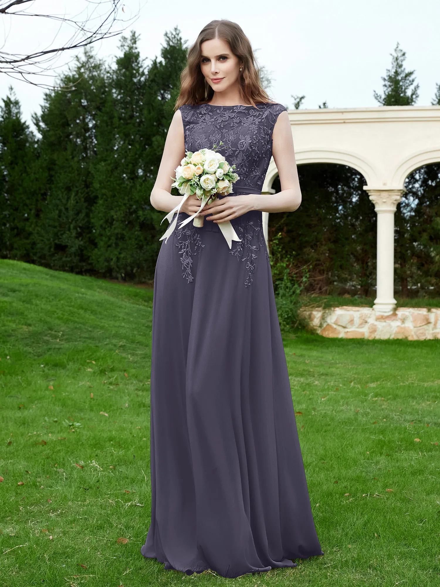 Elegant Illusion Lace Appliqued Dress With Buttons Stormy Plus Size