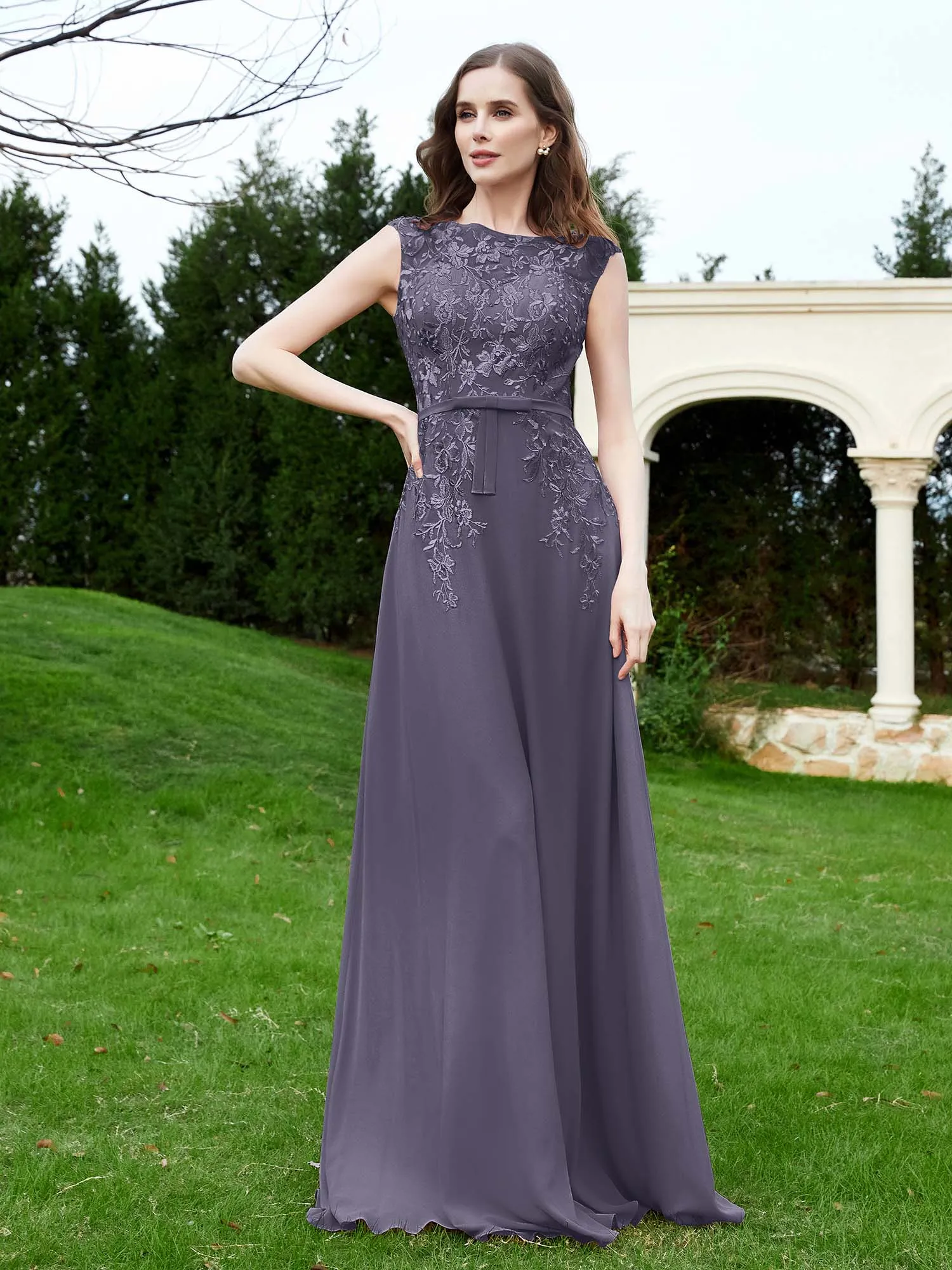 Elegant Illusion Lace Appliqued Dress With Buttons Stormy Plus Size