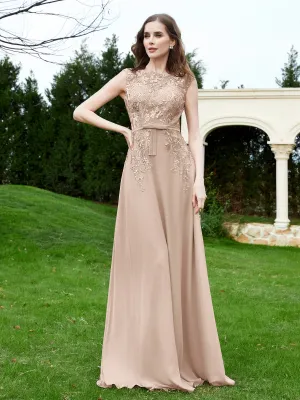 Elegant Illusion Lace Appliqued Dress With Buttons Taupe