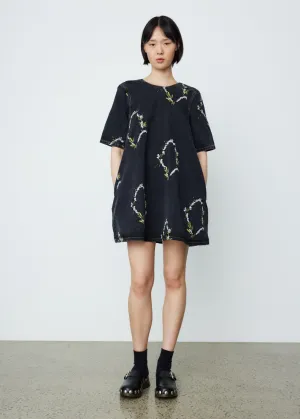 Embroidery Denim A-Line Mini Dress