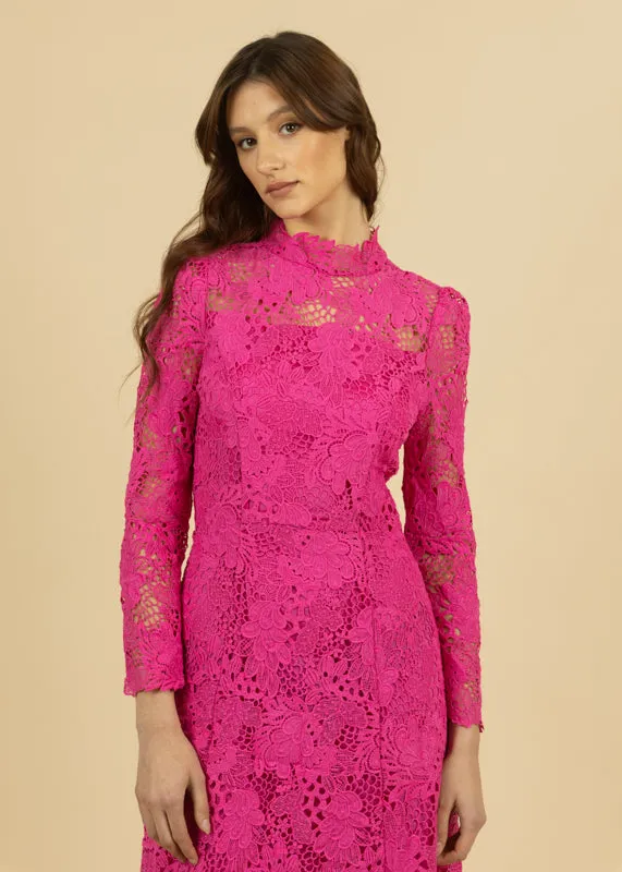 Fee G Beca Long Sleeve Lace Midi Dress