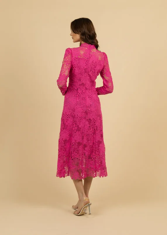 Fee G Beca Long Sleeve Lace Midi Dress