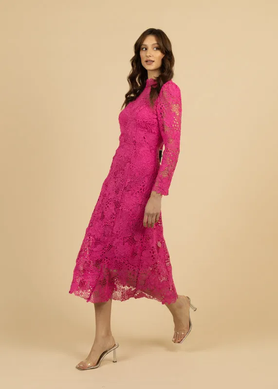 Fee G Beca Long Sleeve Lace Midi Dress