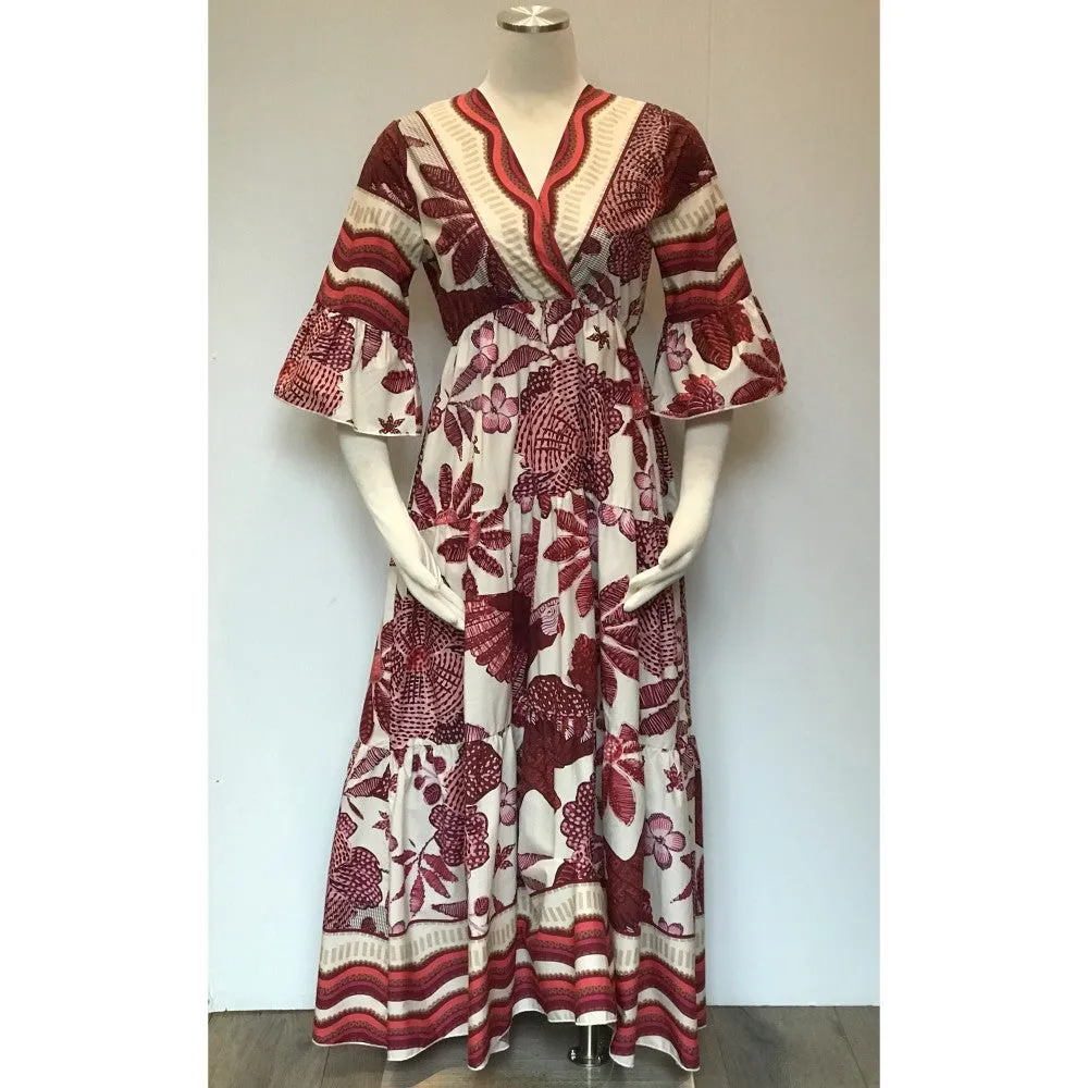 Floral 3/4 Sleeve Dress (Available in Blue or Burgundy)