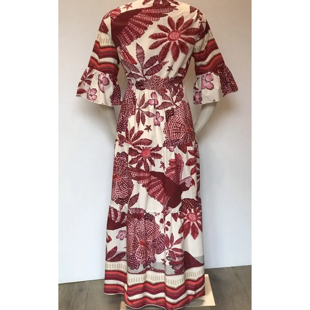 Floral 3/4 Sleeve Dress (Available in Blue or Burgundy)