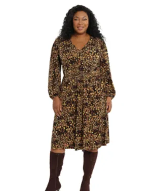 Floral-Print Smocked Midi Dress | Black/Rust