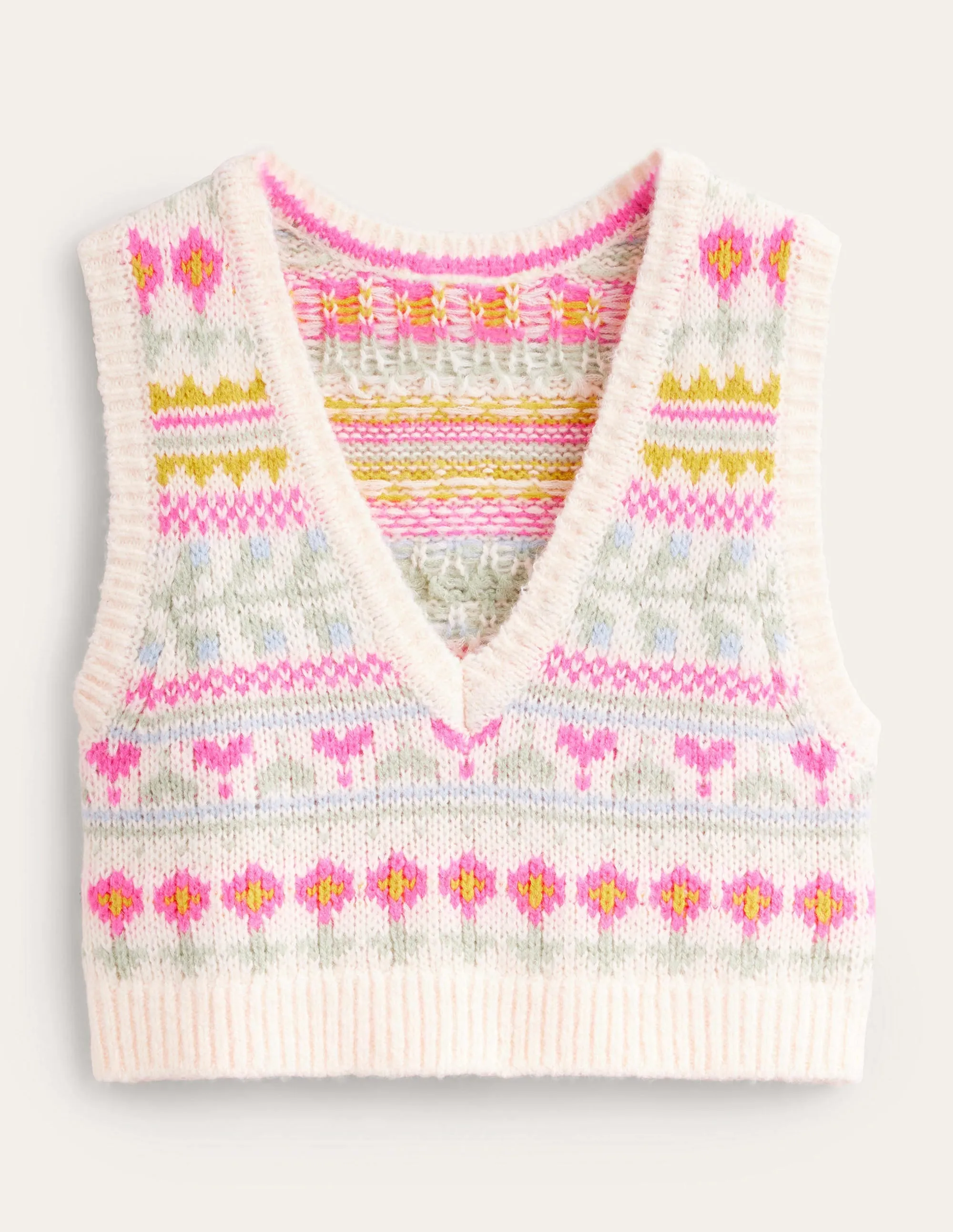 Fluffy Cropped Fair Isle Tank-Ivory, Multi Fairisle