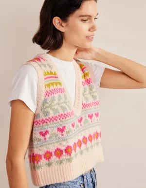 Fluffy Cropped Fair Isle Tank-Ivory, Multi Fairisle