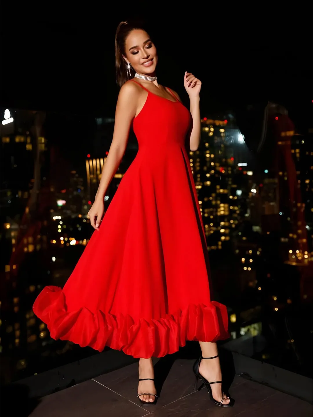 Flytonn- Flounce Bustier Midi Dress