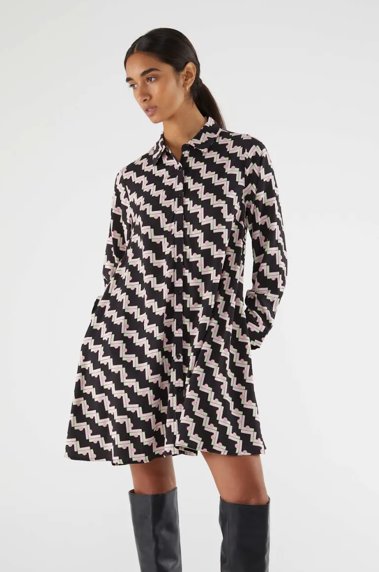Geo Print Shirt Dress
