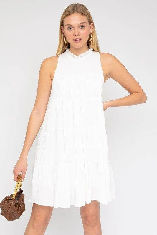 Gilli | Sleeveless Ruffle Neck Tiered Dress