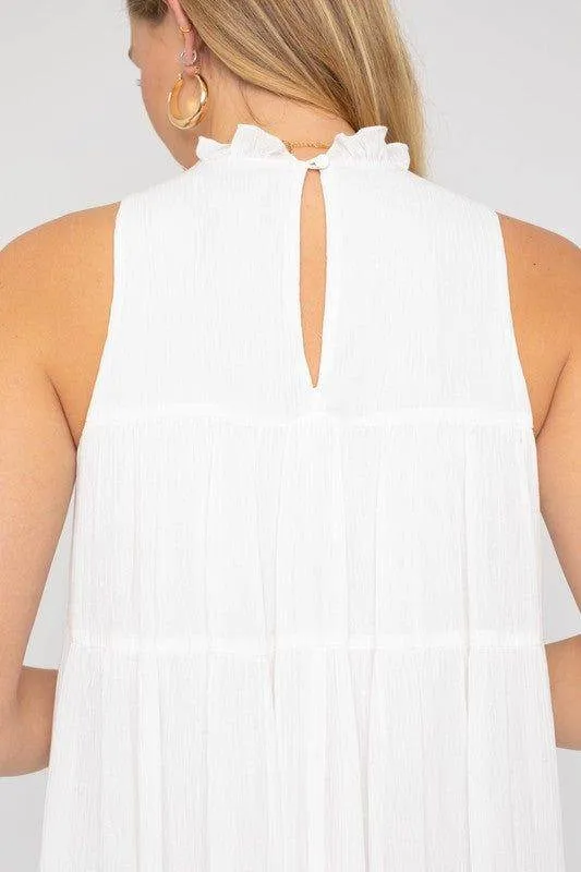 Gilli | Sleeveless Ruffle Neck Tiered Dress