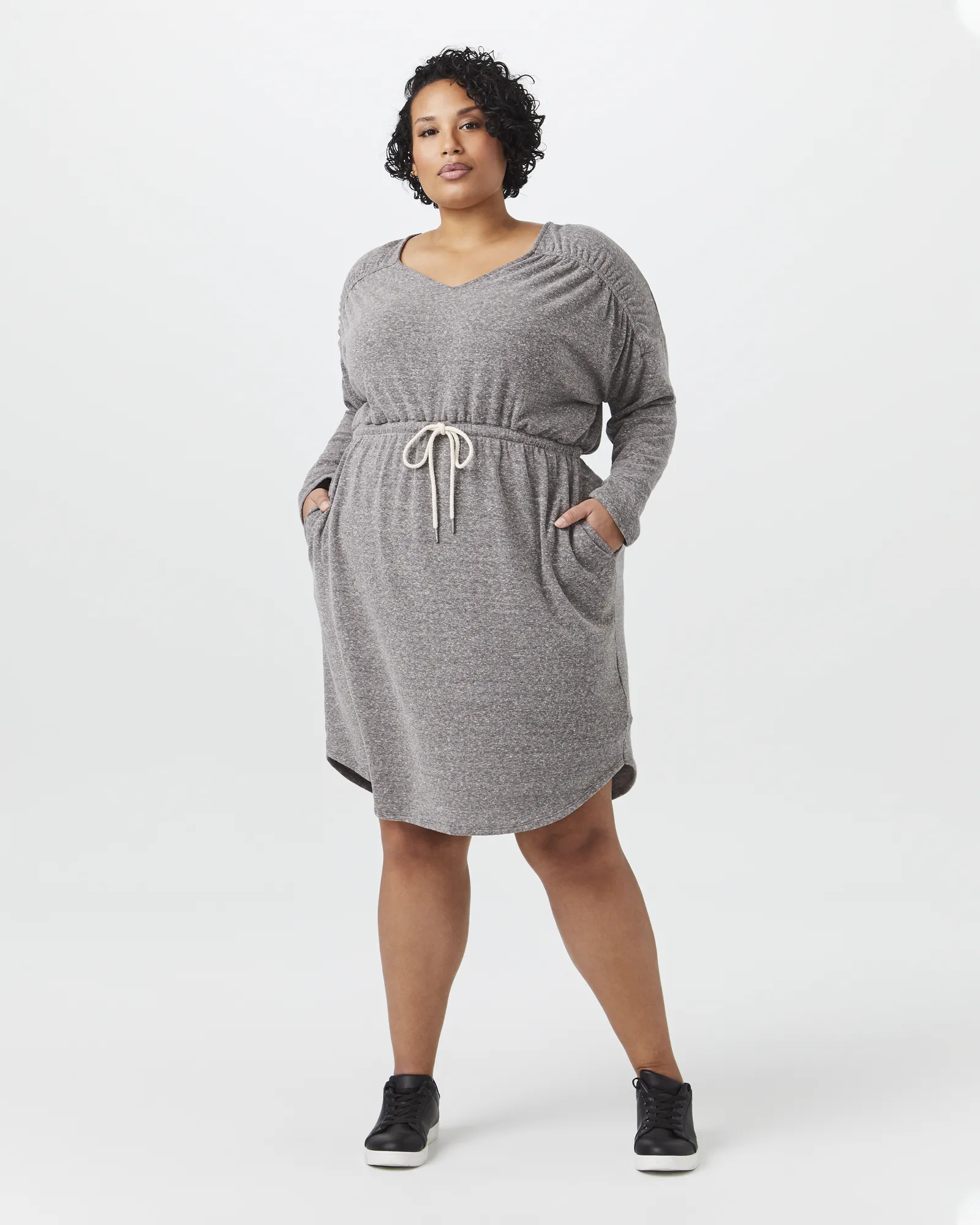 Glenda Long-Sleeve Casual Dress | Charcoal Grey