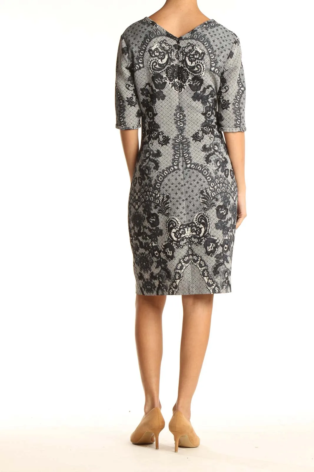 Gray Printed Retro Sheath Dress