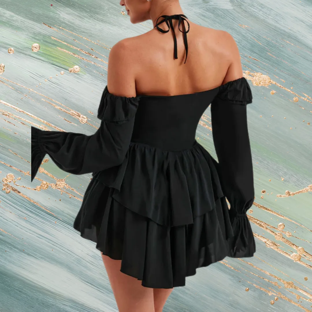 Halter Neck Ruffled Trim Mini Dress