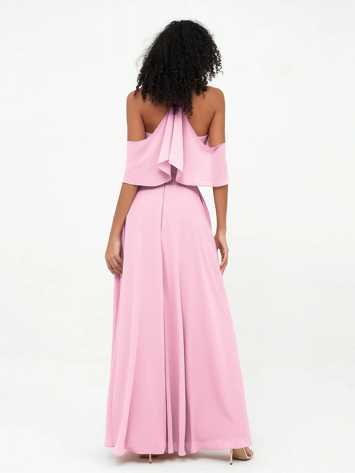 Halter Off the Shoulder Max Dresses with Pockets-Candy Pink