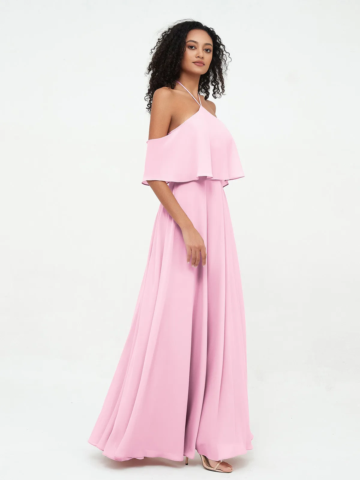 Halter Off the Shoulder Max Dresses with Pockets-Candy Pink